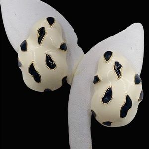 Vintage Ciner Enamel Animal Print Clip Earrings